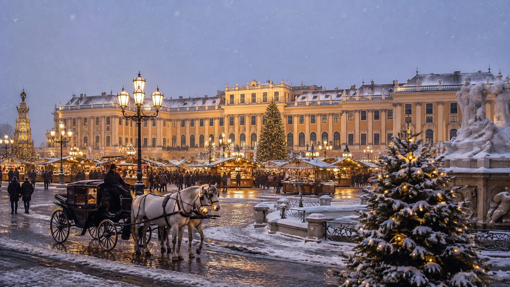  Illustration of winter scenery in Vienna, Austria
