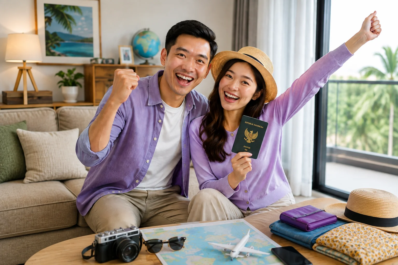 Couple preparing for an international trip.