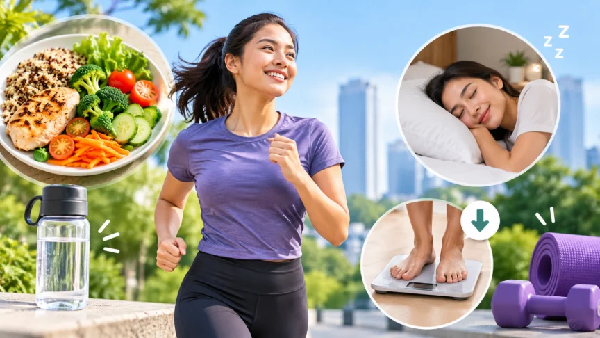 Illustration of a person adopting a healthy lifestyle to lose weight