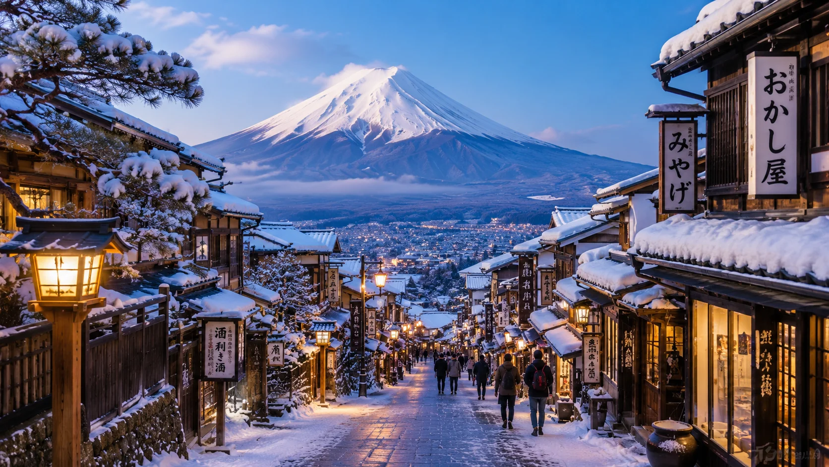 Illustration of winter scenery and illumination lights in Japan