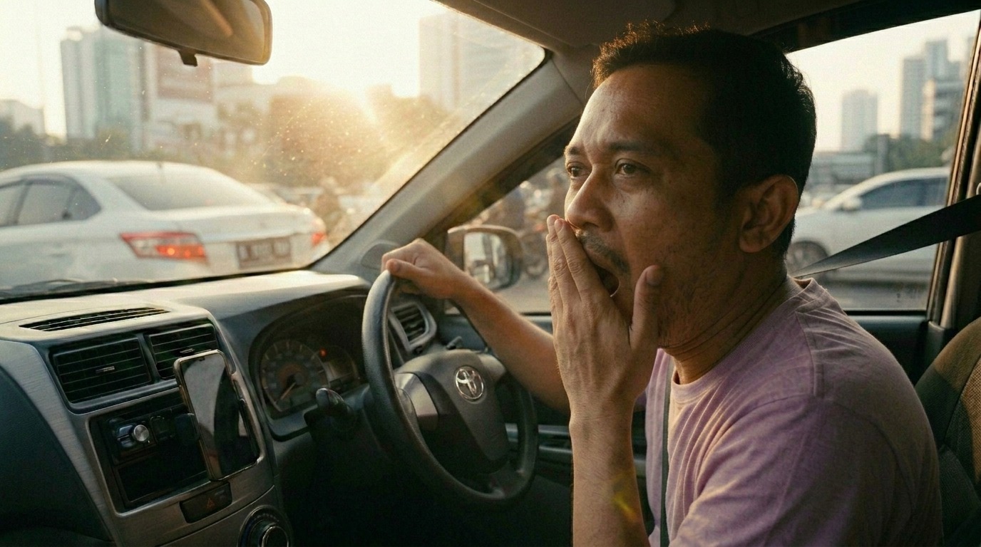 Driver experiencing drowsiness after sahur while driving in the morning