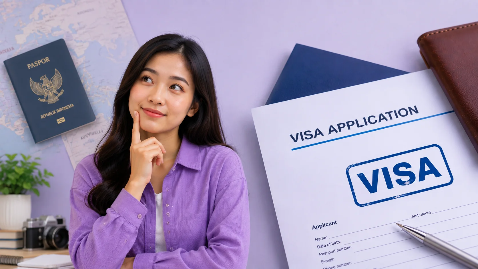 Seorang wanita terlihat bingung membedakan visa dan paspor