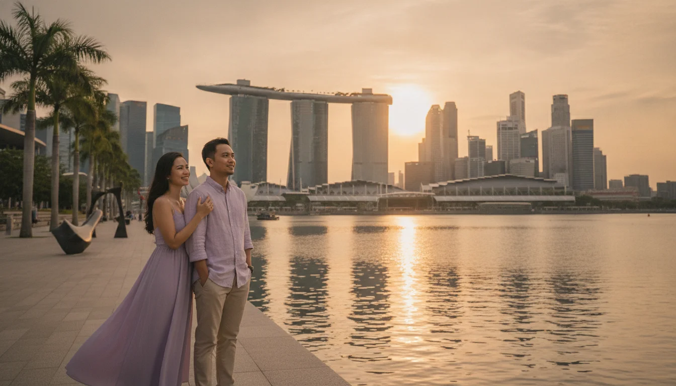 Wisatawan Indonesia menikmati pemandangan ikonik Marina Bay Sands Singapura