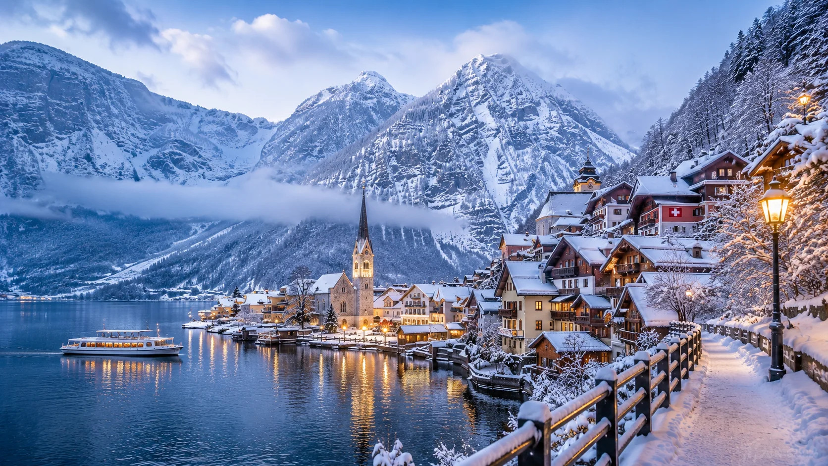 Illustration of winter scenery in Switzerland