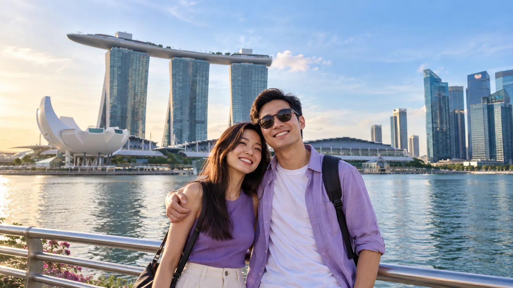 Indonesian is having a good time in front of Marina Bay Sands Singapura